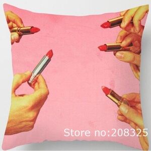 Wild and weird hands holding lipsticks graphic pillow cover